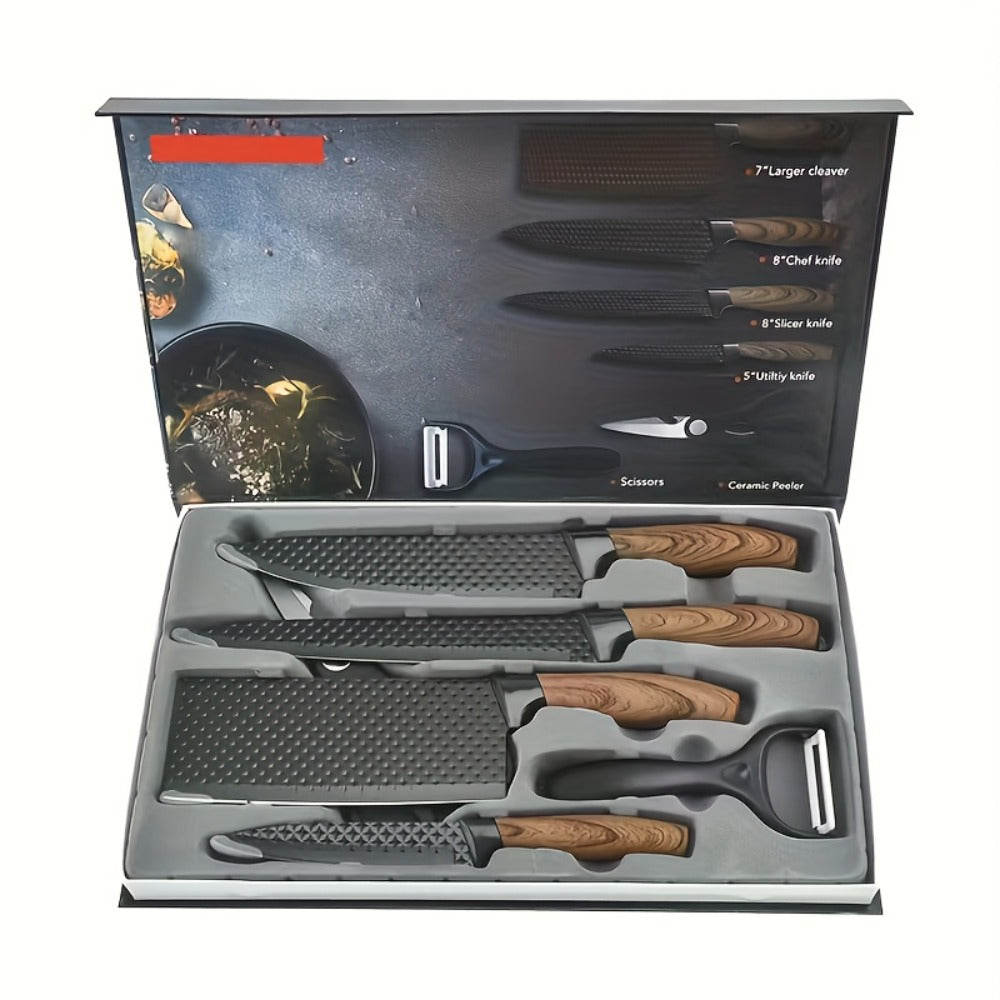 6-Piece Kitchen Knife Set, Chef's Knife, Slicing Knife, Scraper & Scissors, High Carbon Stainless Steel