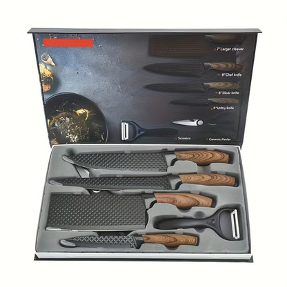 6-Piece Kitchen Knife Set, Chef's Knife, Slicing Knife, Scraper & Scissors, High Carbon Stainless Steel