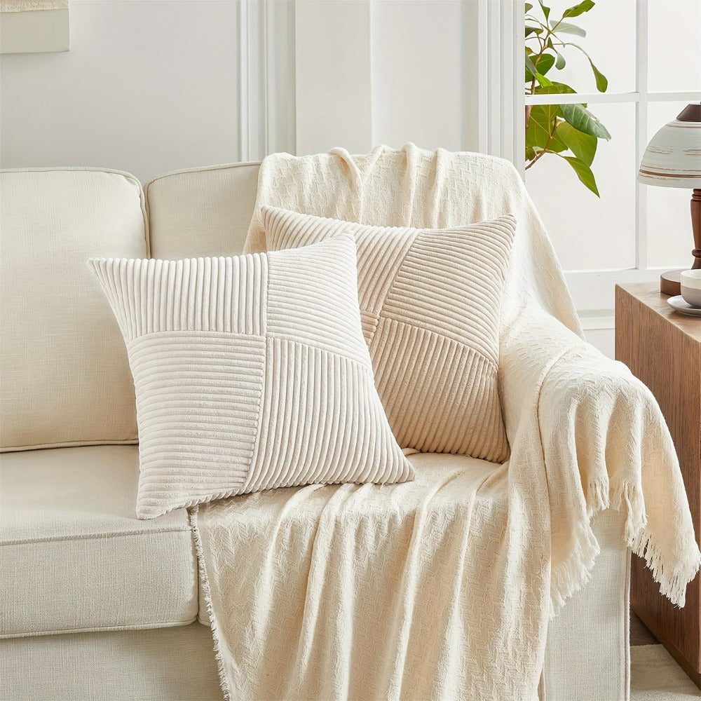Four-Piece Corduroy Pillow Cover Set, 18 x 18 Inches with Striped, Panel and Pinwheel Textures