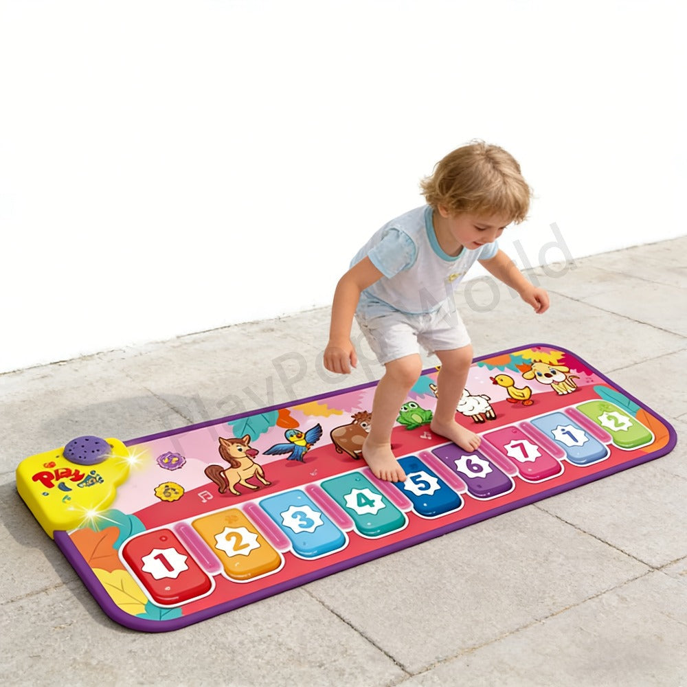 Kids Piano Mat Farm Animal, Musical Play Mat for Babies & Toddlers, Sensory Dance Keyboard Touch Blanket