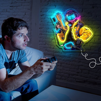 Neon Marksman LED Wall Art - UV Printed USB Powered Sniper Shooter Neon Sign for Game Room, Bar