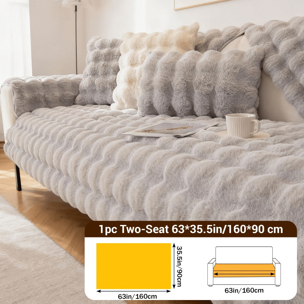 Sofa Cover Bubble Faux Rabbit Fur Panels with Silicone-Dot Backing for Seat, Armrest or Backrest
