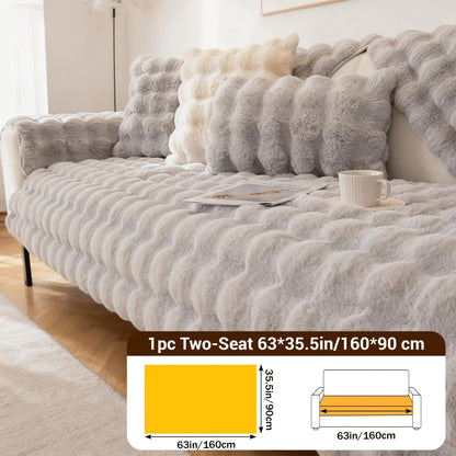Sofa Cover Bubble Faux Rabbit Fur Panels with Silicone-Dot Backing for Seat, Armrest or Backrest