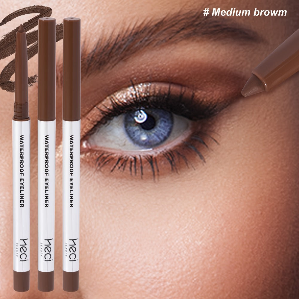 Quick-Dry Brown & Black Gel Eyeliner Pencil 3 Pack Waterproof Smudge-Proof, for Makeup, Travel and Everyday Vanity Use