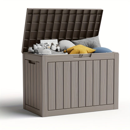 Deck Box Wood Grain Resin Lockable Weatherproof | Patio Pool Garden