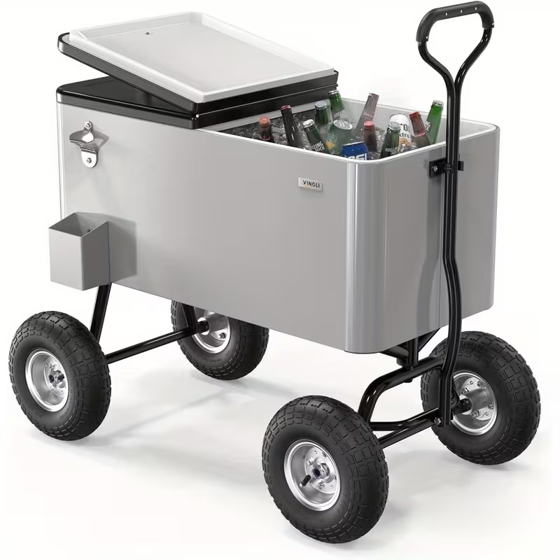 Rolling Cooler Cart 80QT Portable Wagon with 10" Wheels, Patio Beach Outdoor Drink Cooler, for Camping, Travel and Outdoor Use