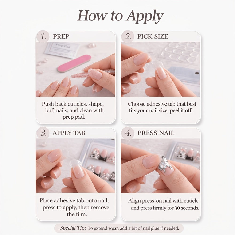 Press On Nails 10-Piece Short Duckbill Acrylic Set with Skull, Cherry, Bow, Rhinestone and Zebra Details