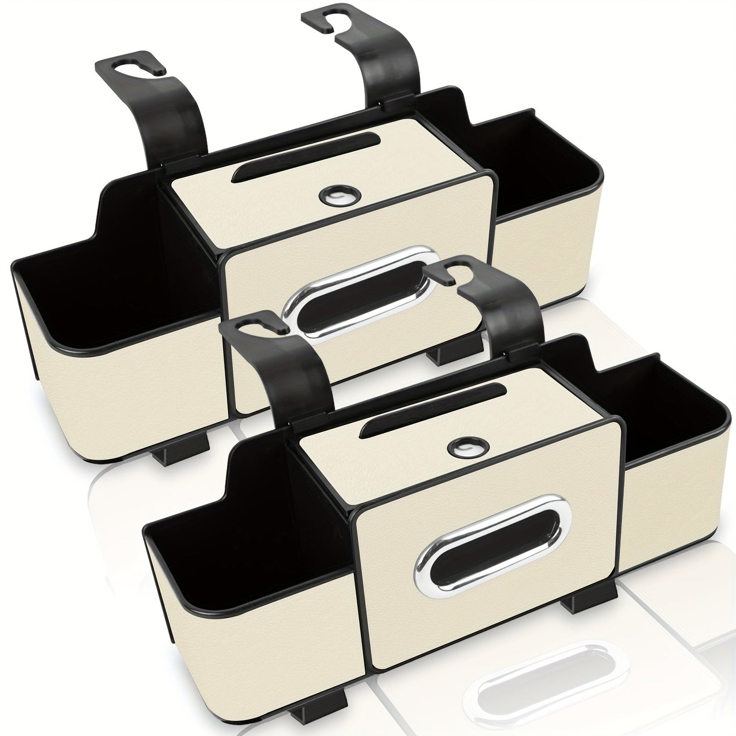 Compact Headrest-Hanging Car Organizer with Two Cup Pockets, Tissue Opening, Hooks and Five Pack Options