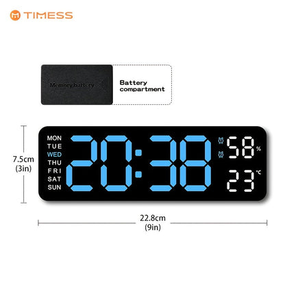 Large Digital LED Wall Clock Dual Alarm Clock with Temperature Date Display Brightness for Entryways, Bedrooms and Living Spaces