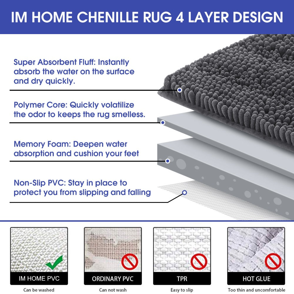Chenille Doormat Absorbent Non-Slip Washable Indoor Outdoor Mat – Soft Shaggy Entryway Rug for Muddy Paws
