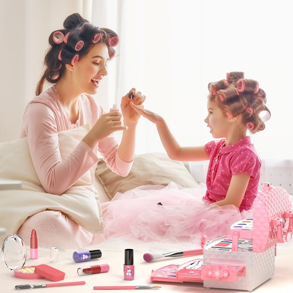 Princess Makeup Set for Girls Ages 3-12, 58 PCS Pretend Play Makeup Kit with Brushes & Case, Skin-Friendly Beauty Toy