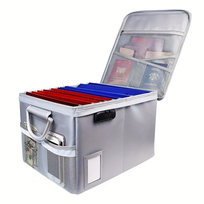 Fireproof File Box with Combination Lock - Collapsible Fireproof Document Organizer Filing for Entryways, Bedrooms and Living Spaces