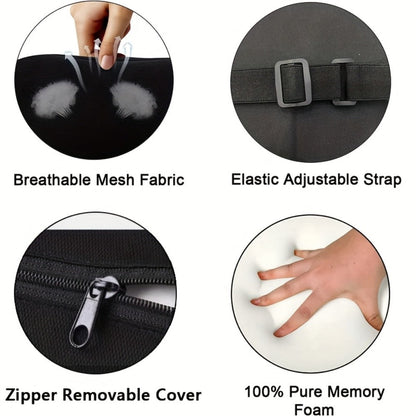 Car Headrest Neck Pillow 100% Memory Foam Ergonomic Support – Breathable Removable Washable Cover Adjustable Buckle for Driver Passenger