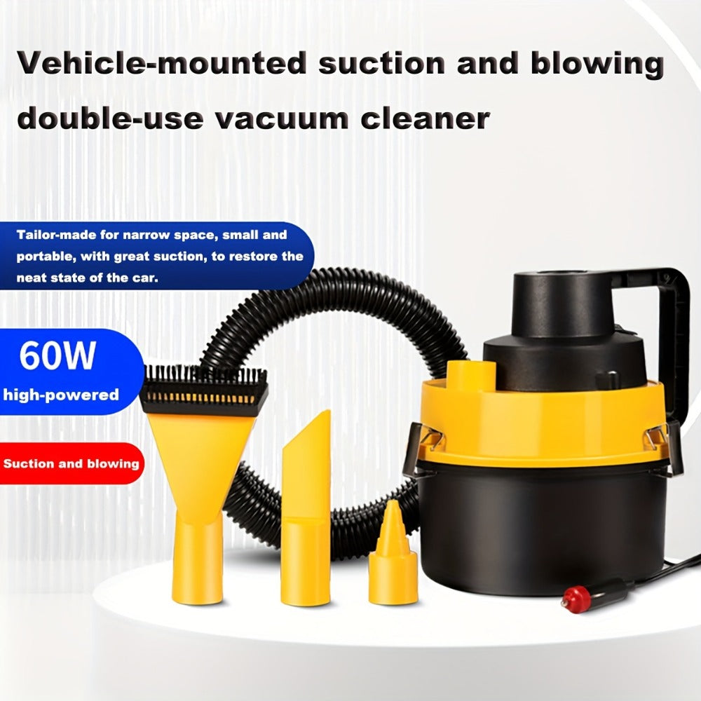 12V Bucket-Style Car Vacuum Cleaner with Suction and Blower Ports, 0.4L-Plus Source Capacity and Seven Colors