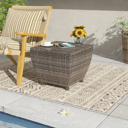 PE Wicker-Look Outdoor Storage Side Table with Flip-Top Lid and Brown, Gray or Black Options