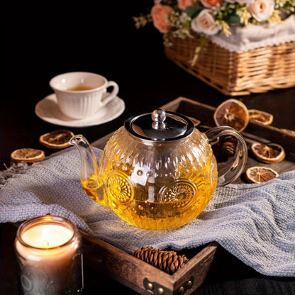 Vintage Glass Teapot 50oz 1500ml with Removable Infuser Stovetop Safe Borosilicate Tea Kettle for Entryways, Bedrooms and Living Spaces