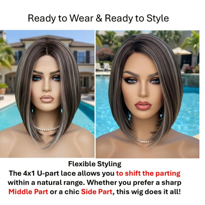 Synthetic Wig 4x1 U-Part Lace Front Bob, 14-Inch Middle Part with Six Color Choices for Cosplay