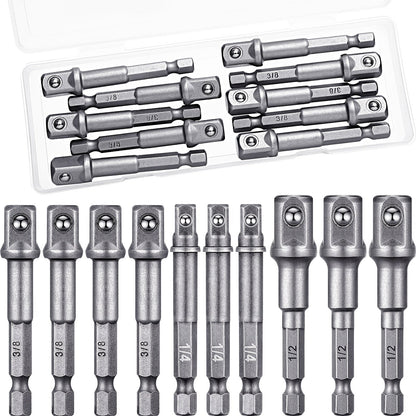 Impact Socket Adapter Set – 1/2" 3/8" 1/4" Square Drive Hex Bit Adapter for Drills & Impact Drivers, Extension Socket Converter