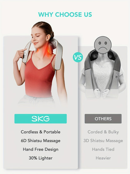 Neck Massager with Heat, 6D Shiatsu Cordless Deep Kneading Electric Massager for Neck, Shoulder, Back & Waist