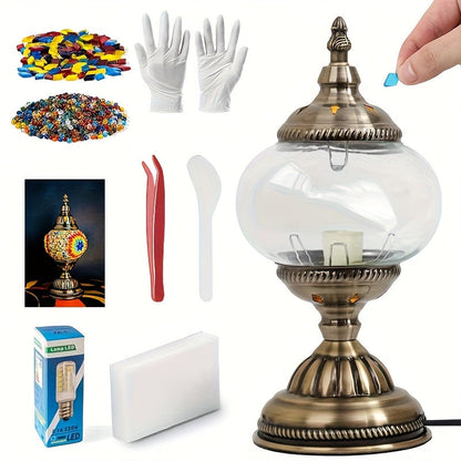Moroccan Table Lamp Handmade DIY Turkish Lamp Dimmable Glass Metal Brass Bohemian Bedside for Entryways, Bedrooms and Living Spaces