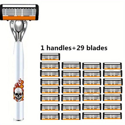 Men's Safety Razor with Replacement Blades - Anti-Slip Stainless Steel Handle Shaver for Beard & Sideburns