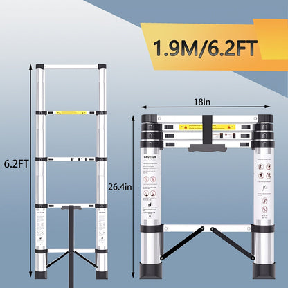 Telescoping Extension Ladder Aluminum, 6.5 / 8.5 / 10.5 / 12.5 FT Folding Telescopic Ladder, Easy Store