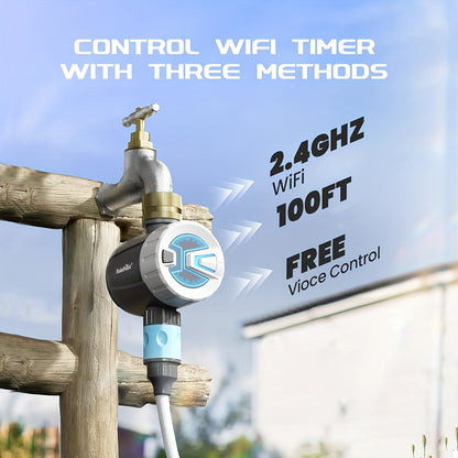 WiFi Garden Watering Timer with Brass Inlet, App & Voice Control, Automatic Irrigation System