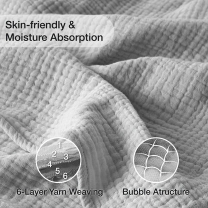Muslin Blanket 100% Cotton 6-Layer, Breathable Gauze Throw for Couch & Bed, All Season, 13 Colors