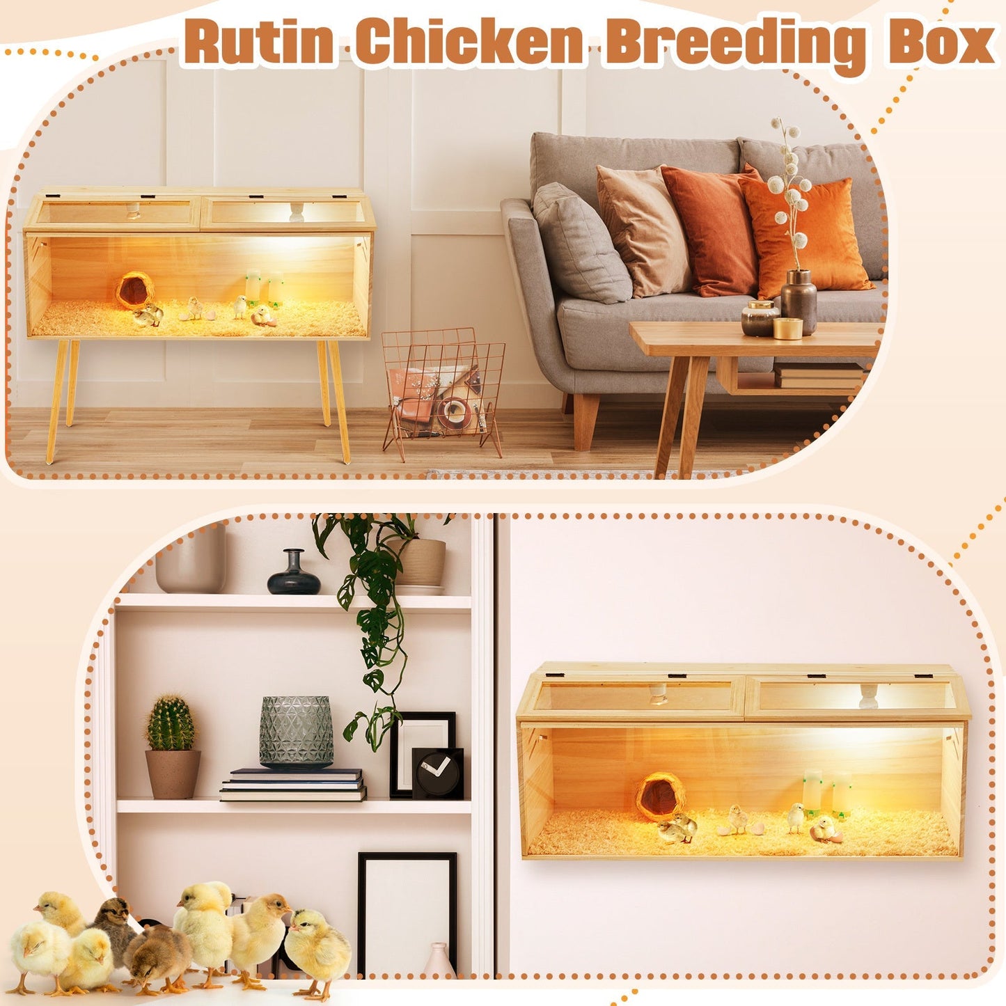 Brooder Box Kit 40x16x16 in for Chicks, Quail & Ducks, Indoor/Outdoor with Leg Stand, Sliding Door