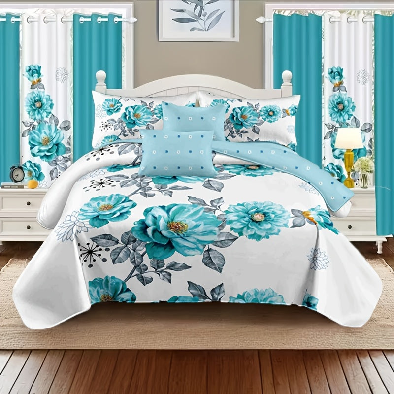 Botanical Floral Comforter and Pillowcase Set in Pink, Cyan or Lake Blue with Twin, Queen and King Sizes