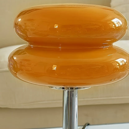 Table Lamp with Orange Three-Tier Glass Mushroom Shade, Metal Stand and Dimmable Bedside Format