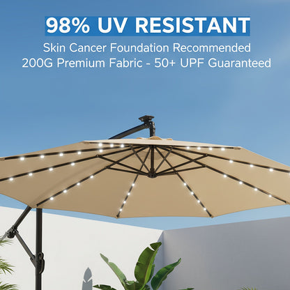 Patio Umbrella 10FT Offset Cantilever Solar LED Style with Tilt, Crank and 16 Base-Choice Color Options
