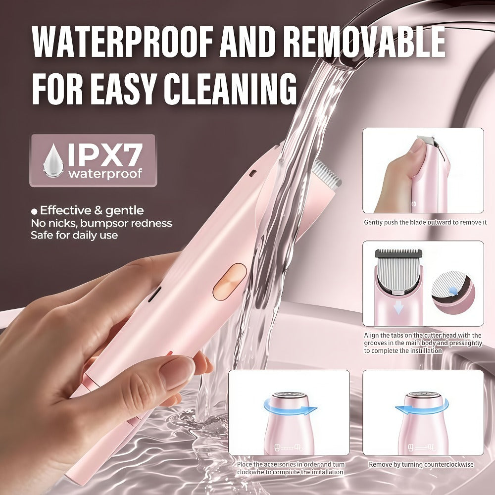 Electric Hair Trimmer for Women Dual Head IPX7 Waterproof USB Rechargeable Painless Bikini Trimmer Face Body Shaver Arms Legs Underarm