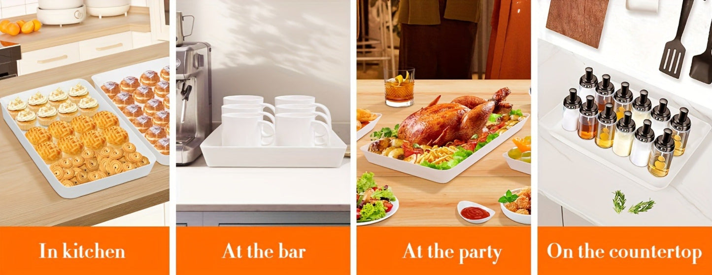 Serving Tray Set of 4, Reusable Plastic Platters for Fruit, Cookies, Dessert & Snacks, Kitchen Party Organizer