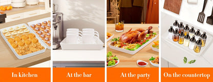 Serving Tray Set of 4, Reusable Plastic Platters for Fruit, Cookies, Dessert & Snacks, Kitchen Party Organizer