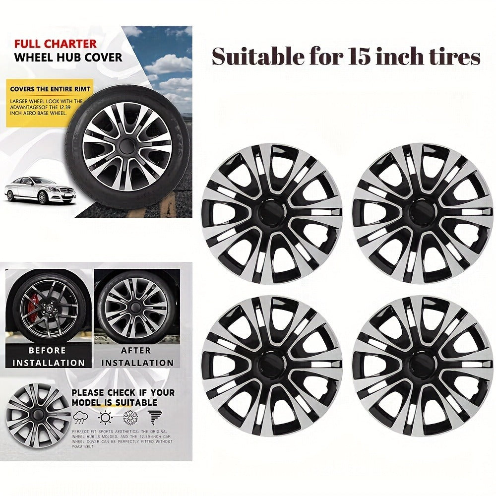 Hubcaps 4pcs Set – 15 Inch & 16 Inch Full Cover Wheel Hub Covers, Snap-On Easy Install, Universal Fit Steel Wheels for Sedan, SUV