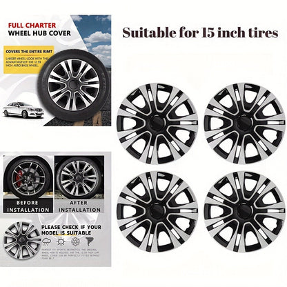 Hubcaps 4pcs Set – 15 Inch & 16 Inch Full Cover Wheel Hub Covers, Snap-On Easy Install, Universal Fit Steel Wheels for Sedan, SUV