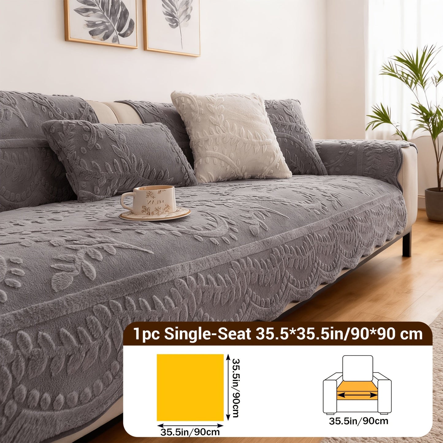 Sofa Cover Quilted Plush-Texture Panels in 35.5-Inch Width for 1 to 4 Seats, Backrest or Armrest