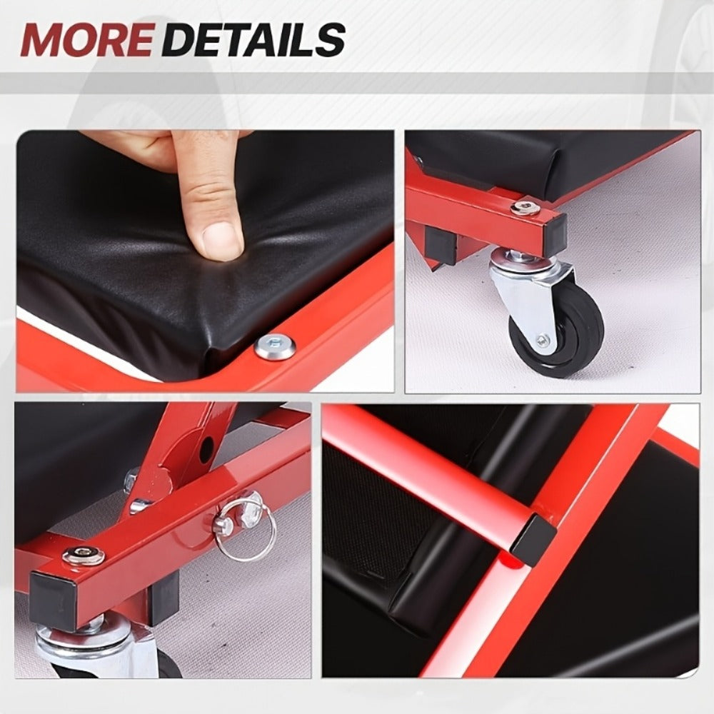 Mechanic Creeper Seat 3-in-1 Heavy Duty 36" – Folding Crawler with Adjustable Z-Seat, 6 Lockable Casters, 350–650 lb Capacity for Auto
