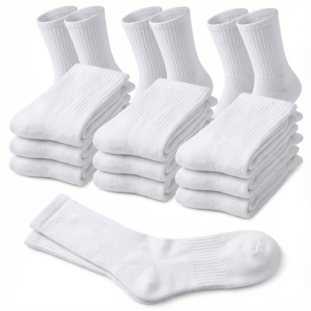 12-Pair Crew-Length Diabetic Sock Set for Adults in White, Black or Grey with 9-11 and 10-13 Sizes