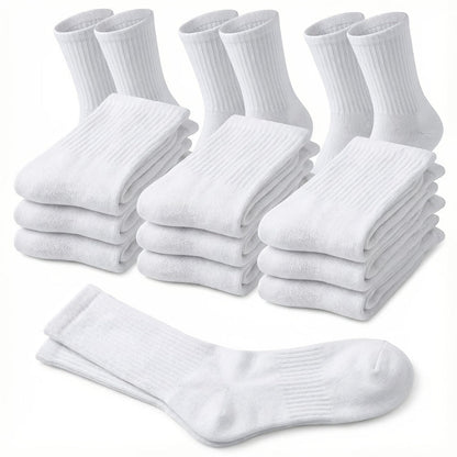 12-Pair Crew-Length Diabetic Sock Set for Adults in White, Black or Grey with 9-11 and 10-13 Sizes