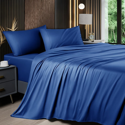 Bed Sheet Set 4-Piece 2200TC Bamboo Blend with Four Bed Sizes and Eleven Solid Color Options