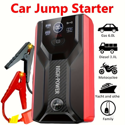 Portable Car Jump Starter 12V – Peak Power Battery Booster Pack for 8.0L Gas & Diesel Engines, USB Charging & LED Emergency Light