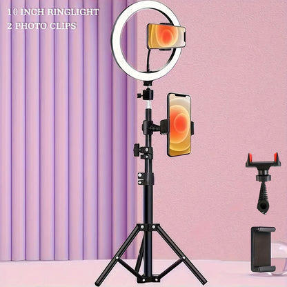 12-Inch USB Ring Light with Retractable Floor Tripod, Dual Phone Clips and Three-Color or RGB Options