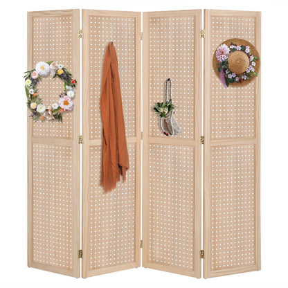 Room Divider, Freestanding Pegboard 5FT Wood Folding Privacy Screen Space Separator shown in the main product view