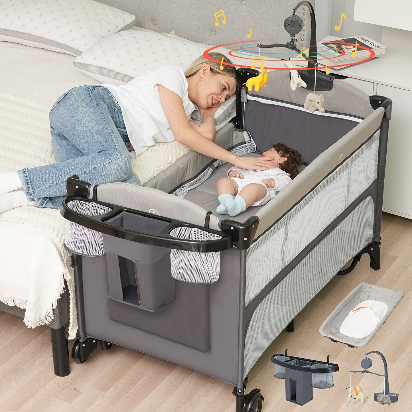 Baby Bassinet shown in the Gray option