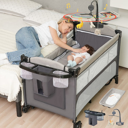 Baby Bassinet, 5-in-1 Bedside Crib with Diaper Changer, Mattress & Storage - Foldable shown in the main product view