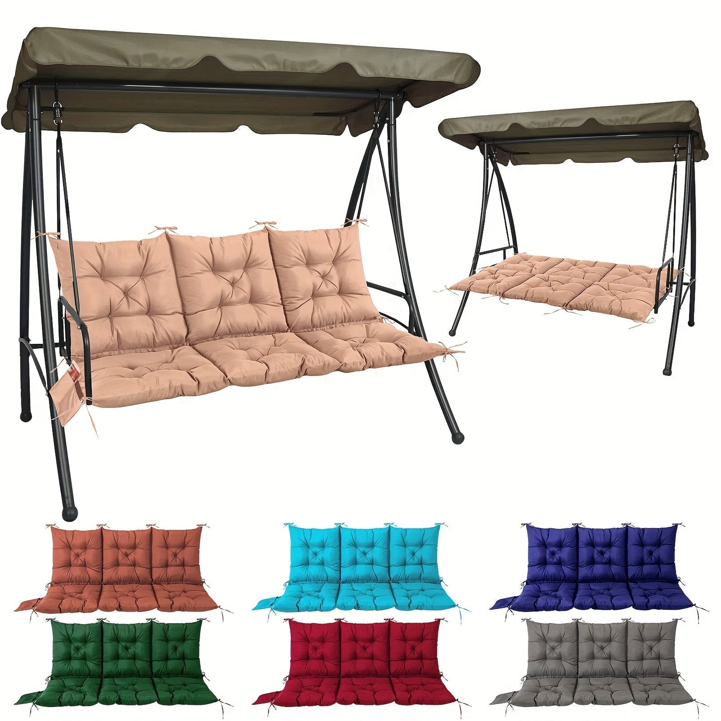 Outdoor Swing Cushion shown in the Upgraded Version Of Khaki option