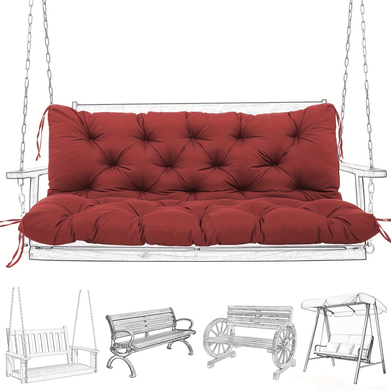 Outdoor Swing Cushion shown in the Burgundy, 60 x 40 x 5 inches option
