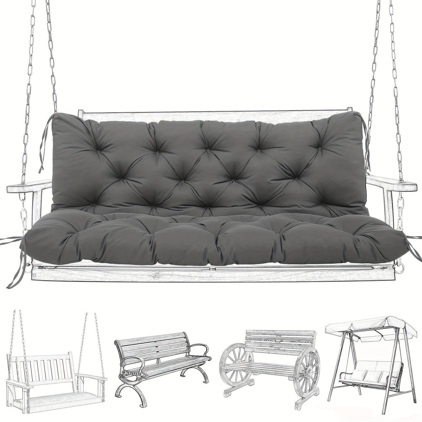 Outdoor Swing Cushion shown in the Dark Gray, 60 x 40 x 5 inches option